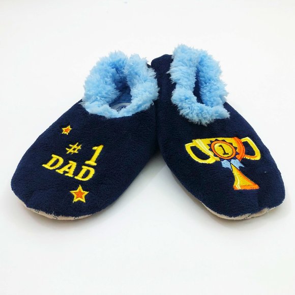 NWT Snoozies Men's #1 DAD Slippers Medium 9/10 Navy Blue Non Skid Soles - Picture 2 of 6